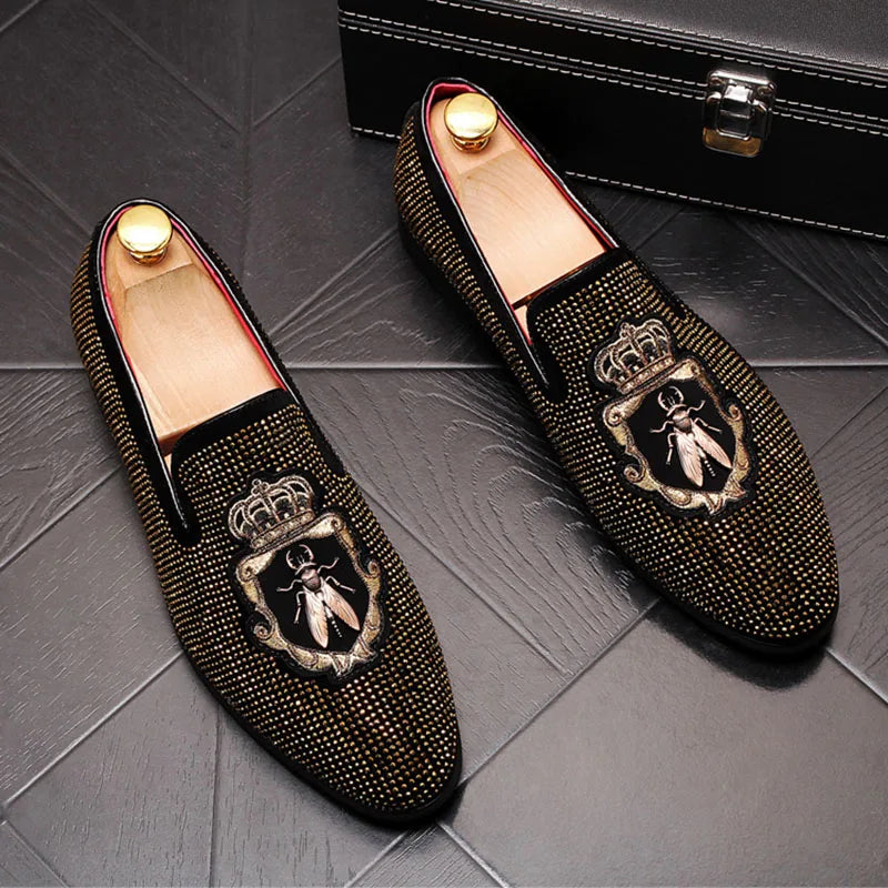 Pointed Rivet Embroidery Rhinestone Casual Loafers