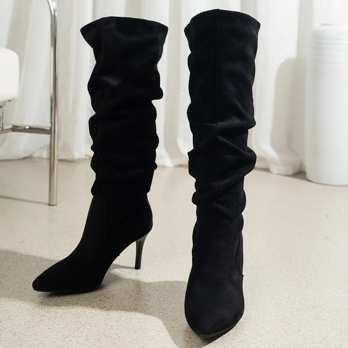 Elegant Heeled Knee Suede Pointed Toe Footwear