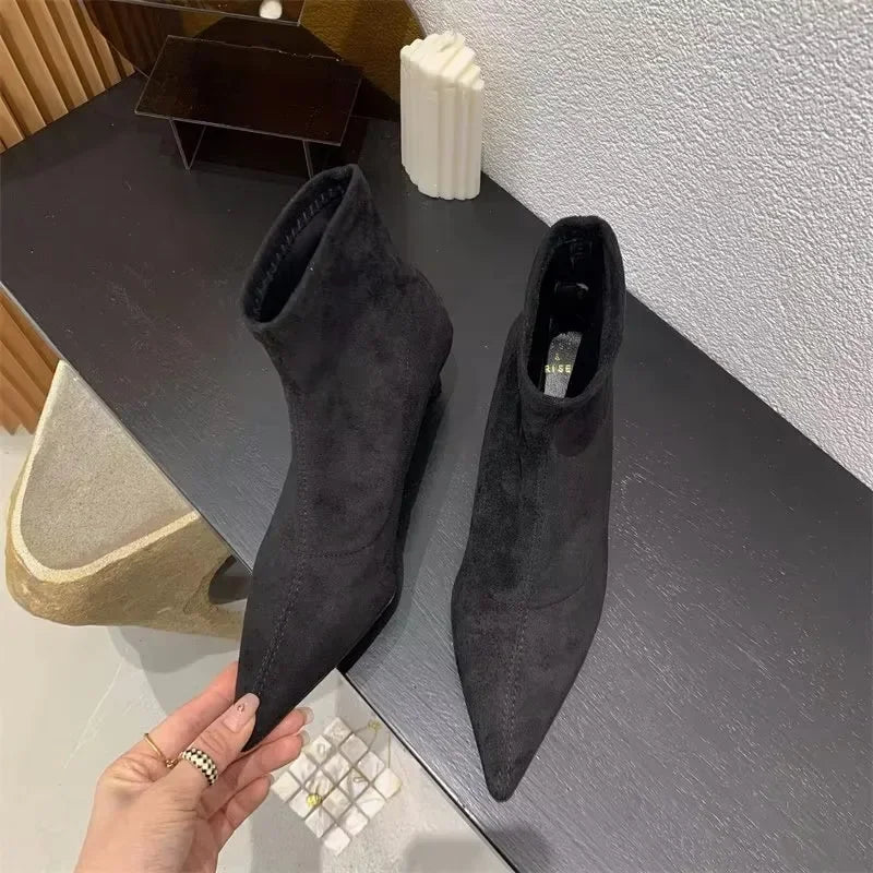 Elegant Back Zipper Pointed Toe Ankle Boots