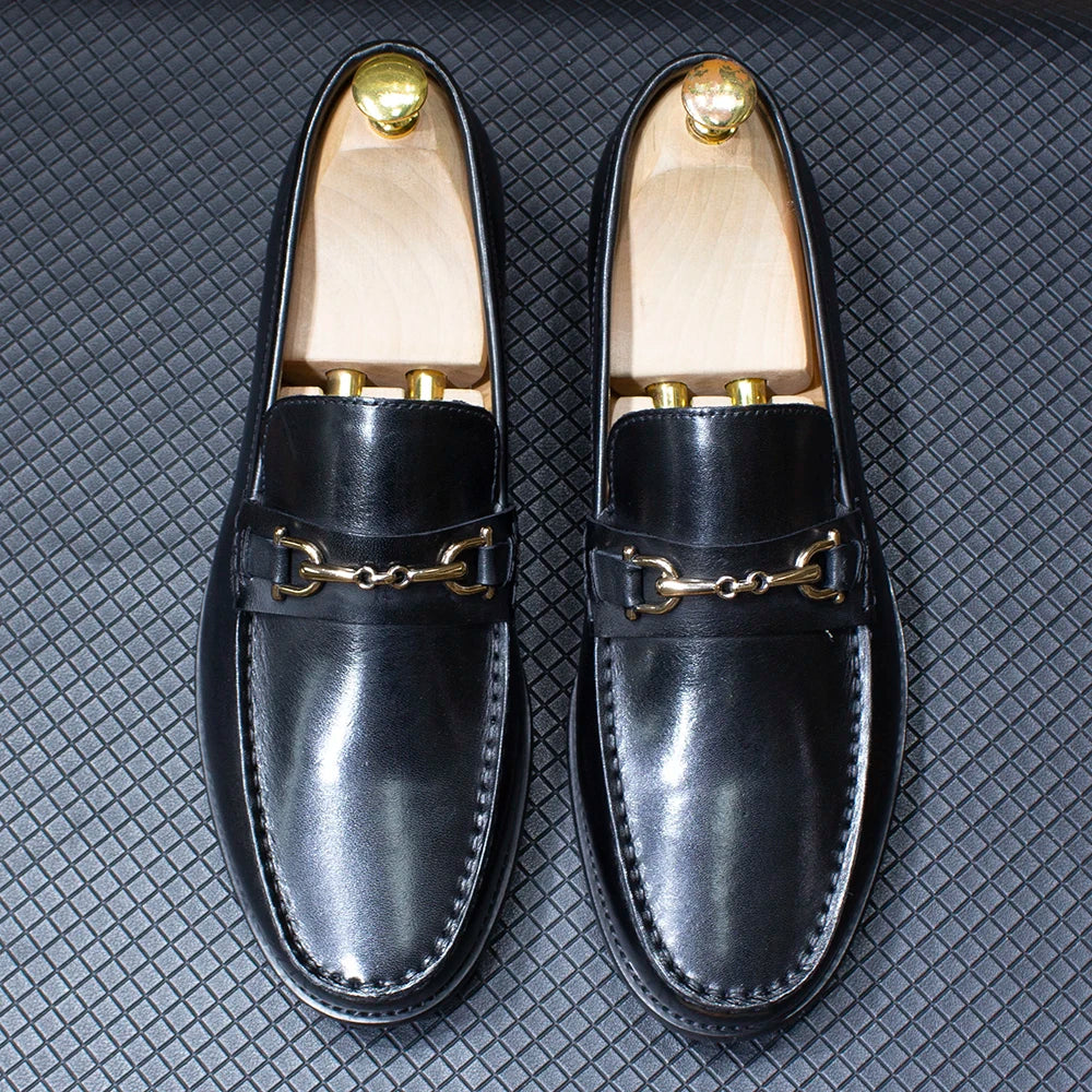 Handmade Genuine Leather Metal Chain Loafers