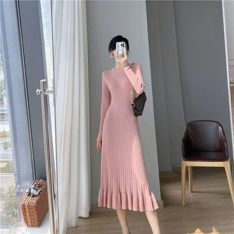 Knee Length Crochet Trendy Korean Fashion Knitted Dress