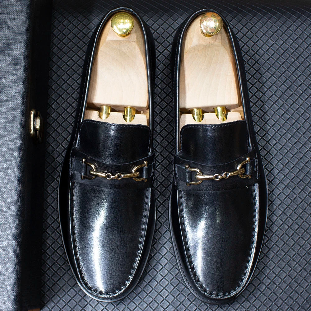 Handmade Genuine Leather Metal Chain Loafers