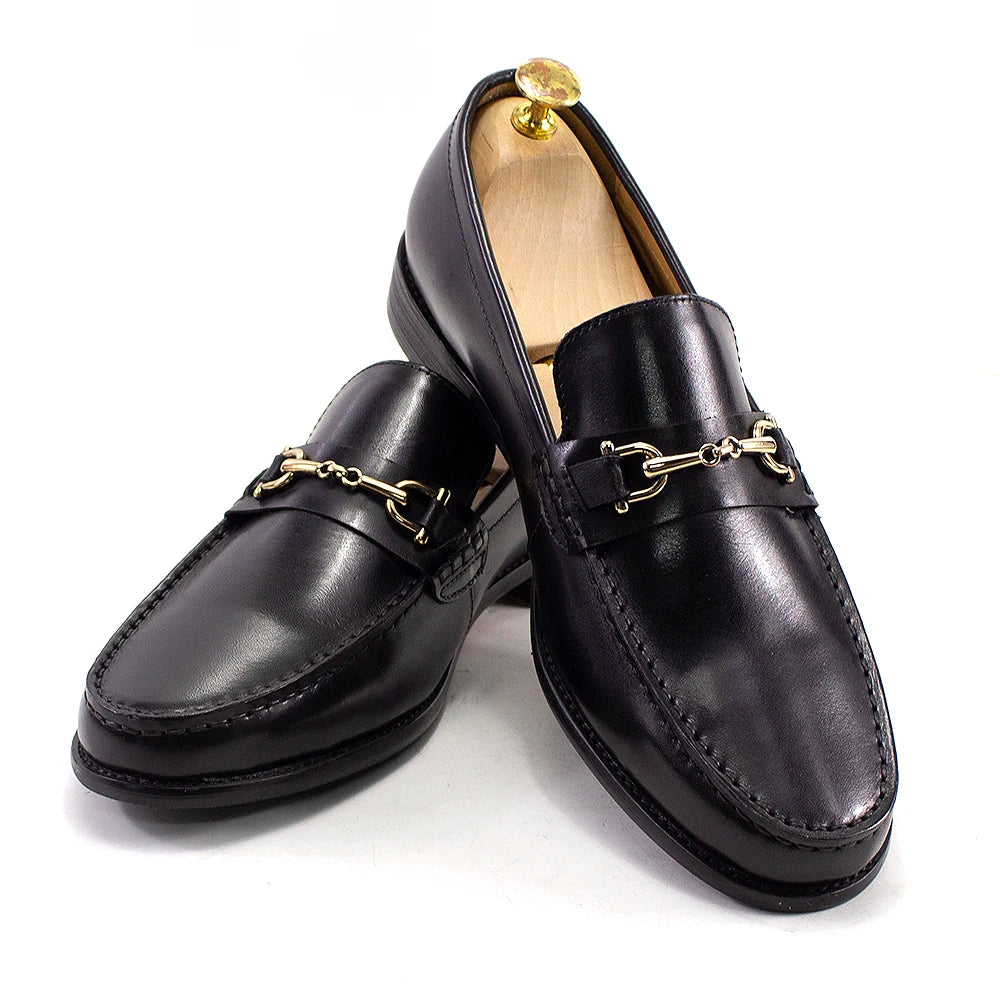 Handmade Genuine Leather Metal Chain Loafers