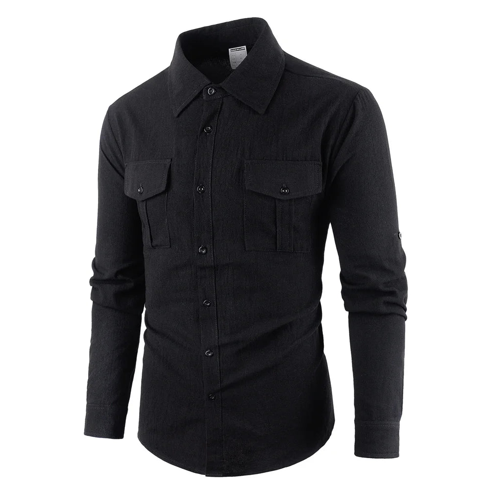 Men's Cargo Single Breasted Breathable Long Sleeve Shirt