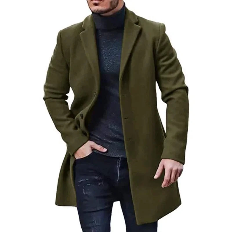 Men's Woolen Overcoat Solid Color Trench Outerwear Cardigan Jaqueta Masculina