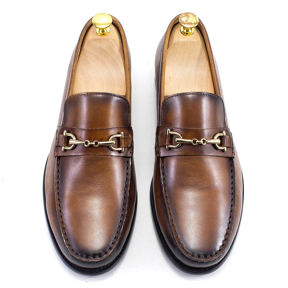 Handmade Genuine Leather Metal Chain Loafers