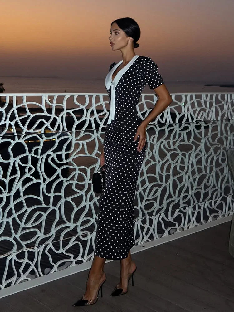 Sexy Short Sleeves Dot Printed Dress