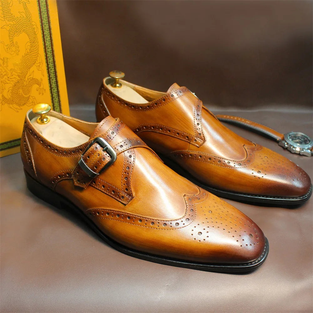 Genuine Leather Pointed Toe Buckle Loafers