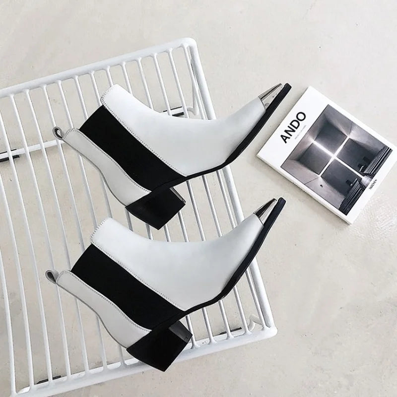 British Style Pointed Toe Cow Leather Chelsea Short Boots