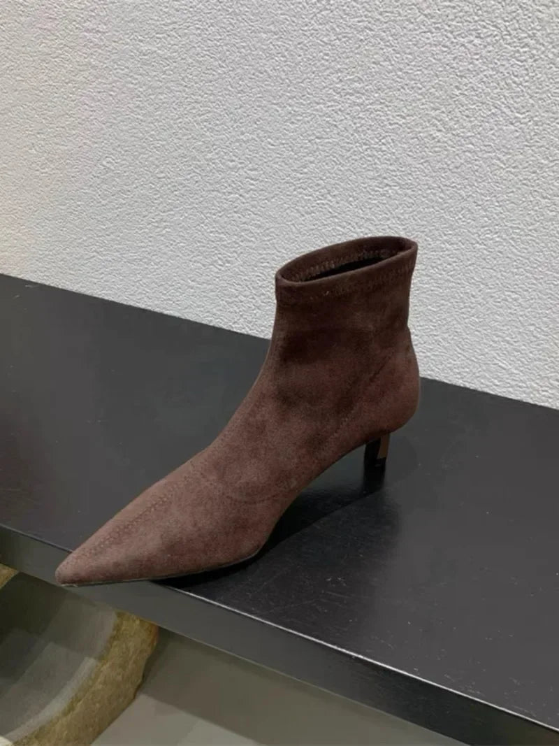 Elegant Back Zipper Pointed Toe Ankle Boots