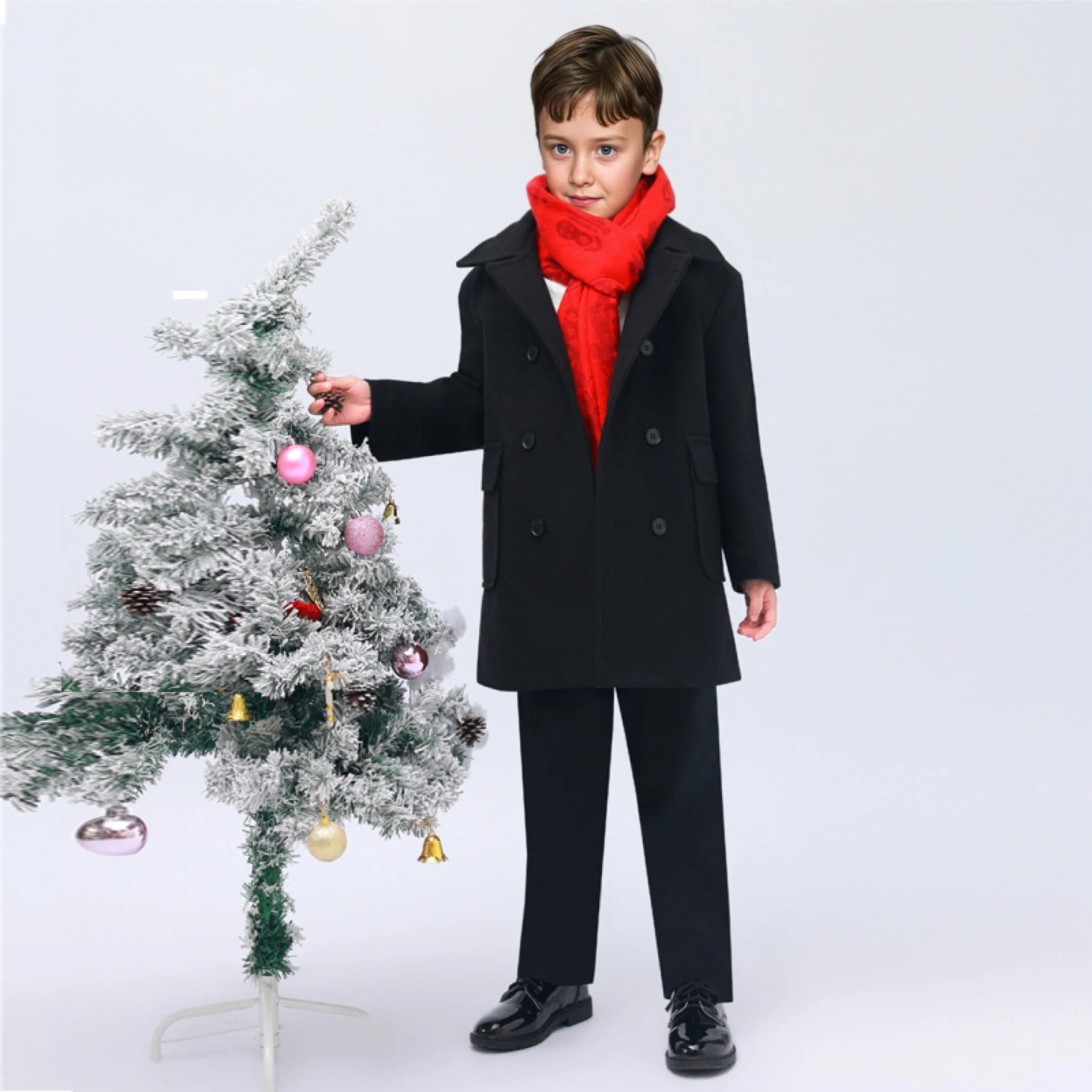 Handsome Boys British Style Winter Wool Long Coat 3-15Y