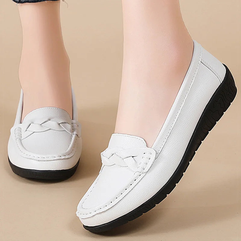 Women Soft Leather Casual Slip On Loafer