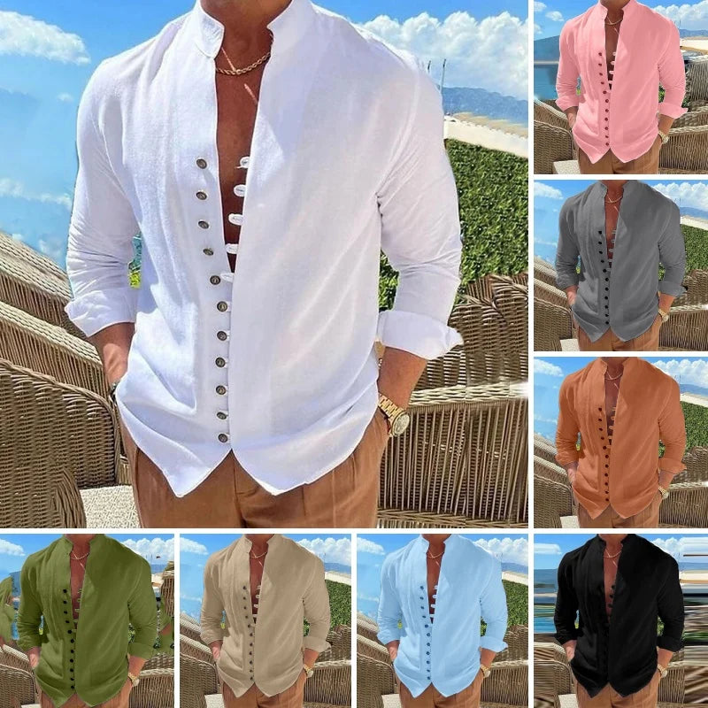 Casual Social Long Sleeve Dress shirt Blouse Cotton Linen Beach Shirts