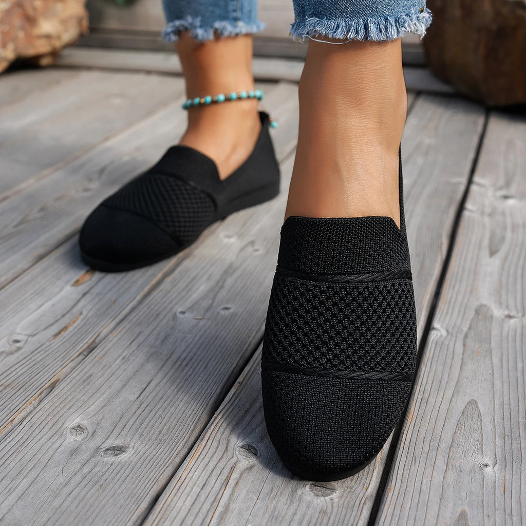 Stylish and Comfortable Knitted Shoes, Round-Toe Low-Cut Slip-Ons, Walking Shoes