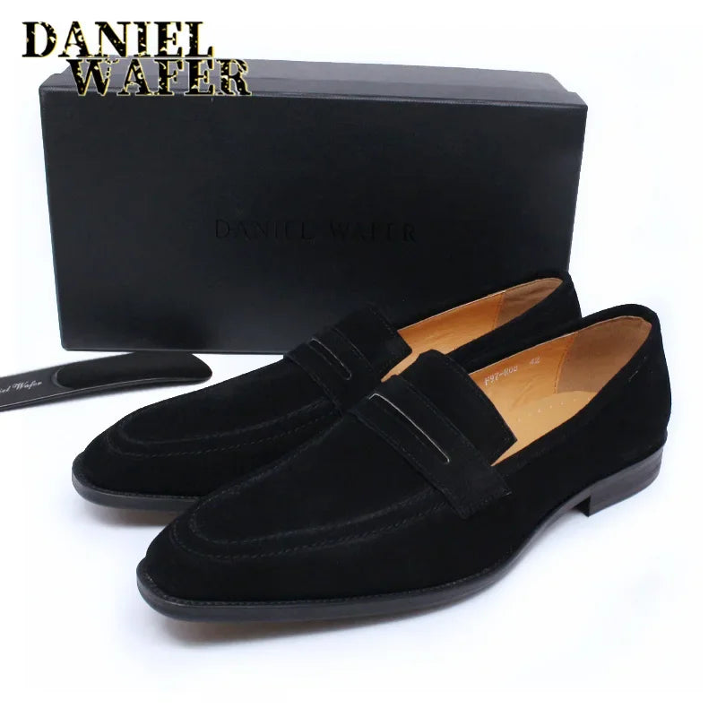 Suede Leather Slip-On Penny Loafers