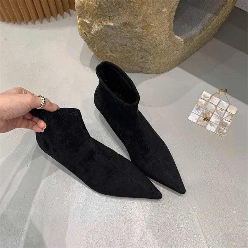 Elegant Back Zipper Pointed Toe Ankle Boots