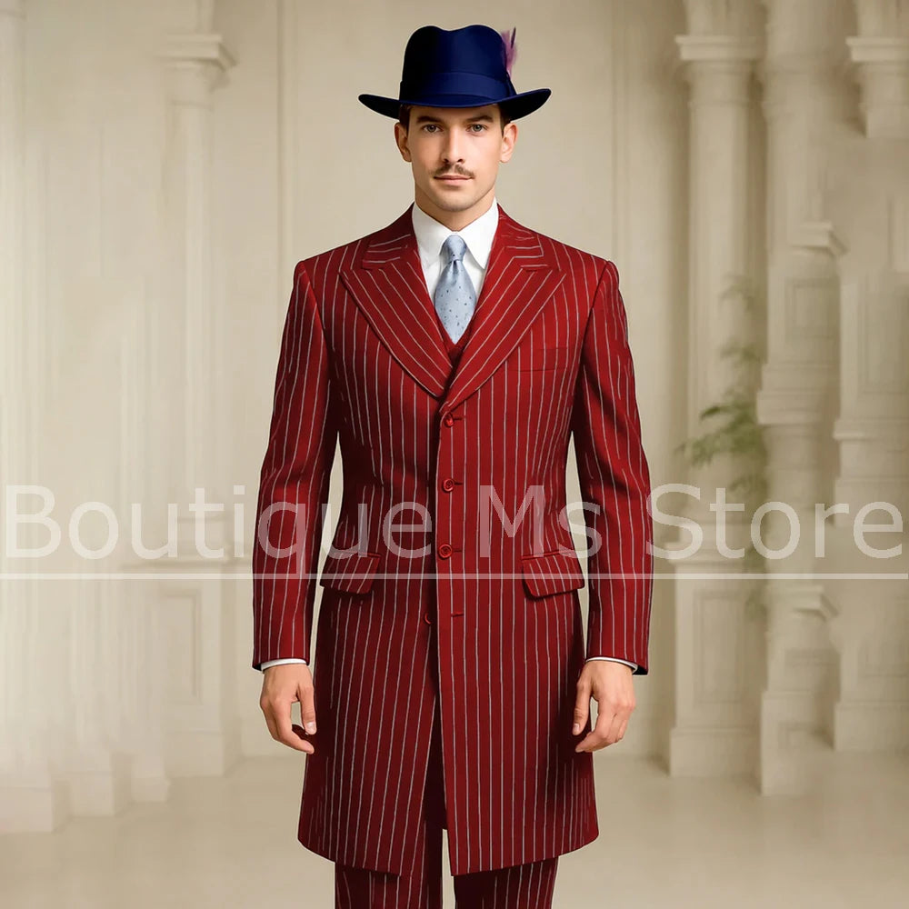 3 Piece Pinstripe Suit Set Vintage Single Breasted Attire