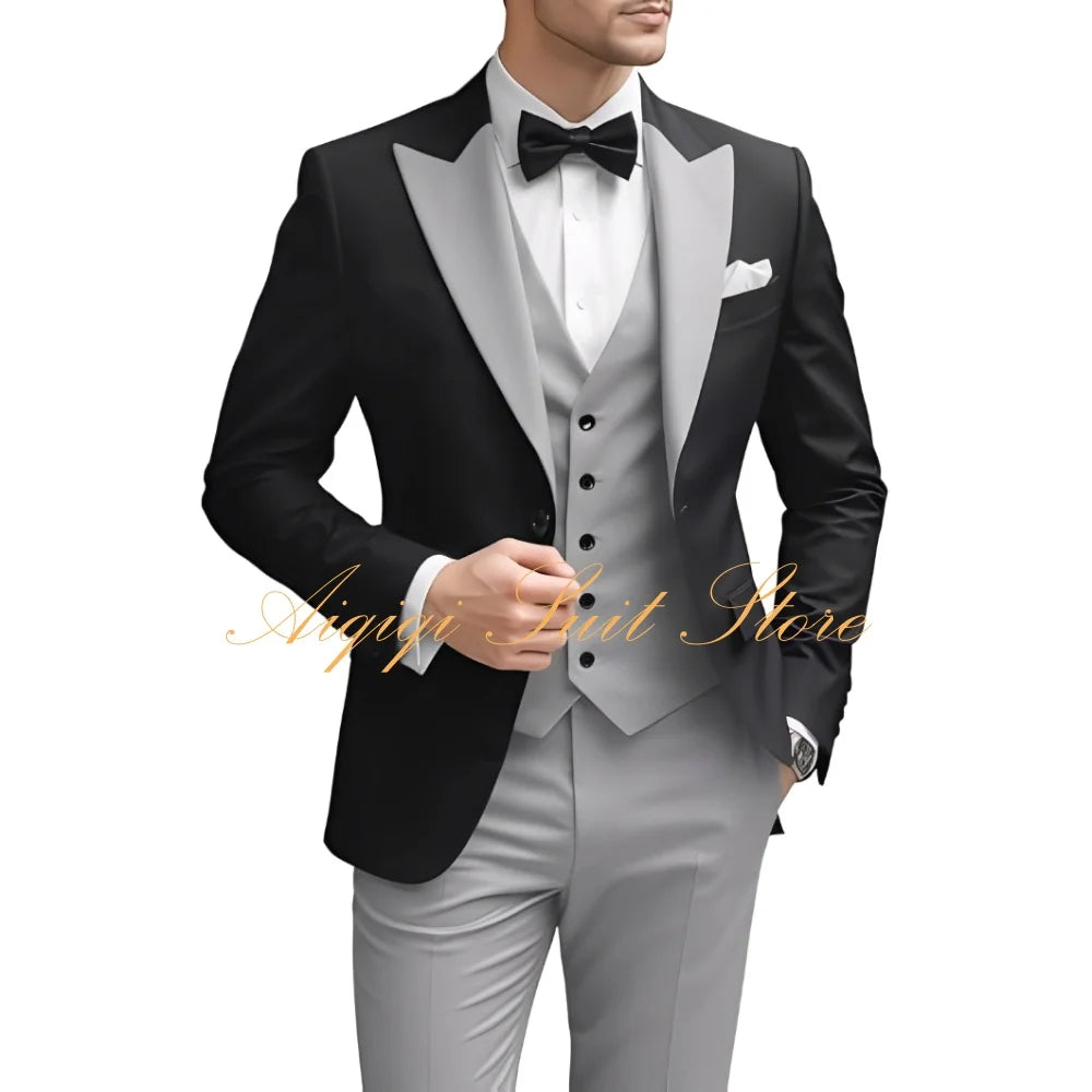 Men's Suits Slim Fit 3 Piece Wedding Suit for Men Elegant Formal Prom Tuxedo Grooms Homecoming Blazer Vest Pants Men Suits