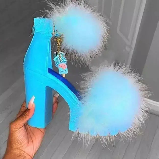 Woman Furry High Heel Sandals
