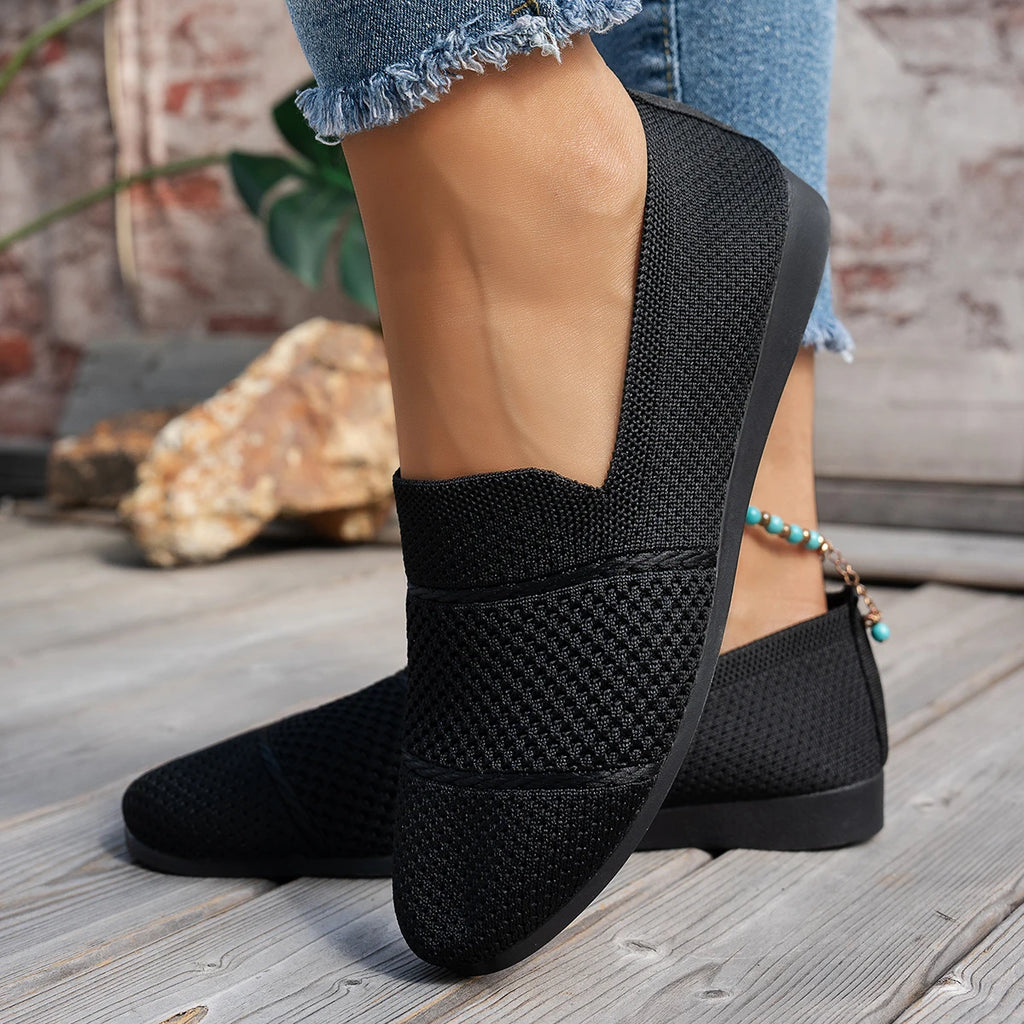 Stylish and Comfortable Knitted Shoes, Round-Toe Low-Cut Slip-Ons, Walking Shoes