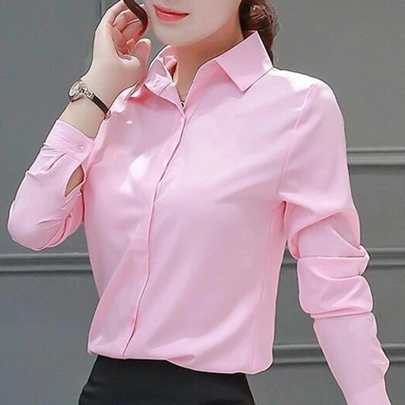 Elegant White Blouses Shirt Long Sleeve