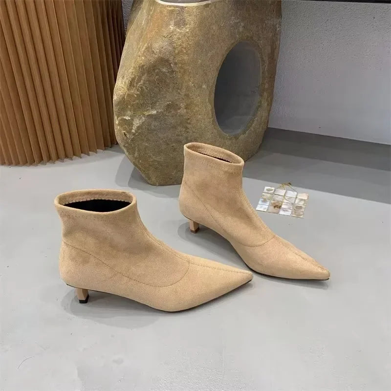 Elegant Back Zipper Pointed Toe Ankle Boots