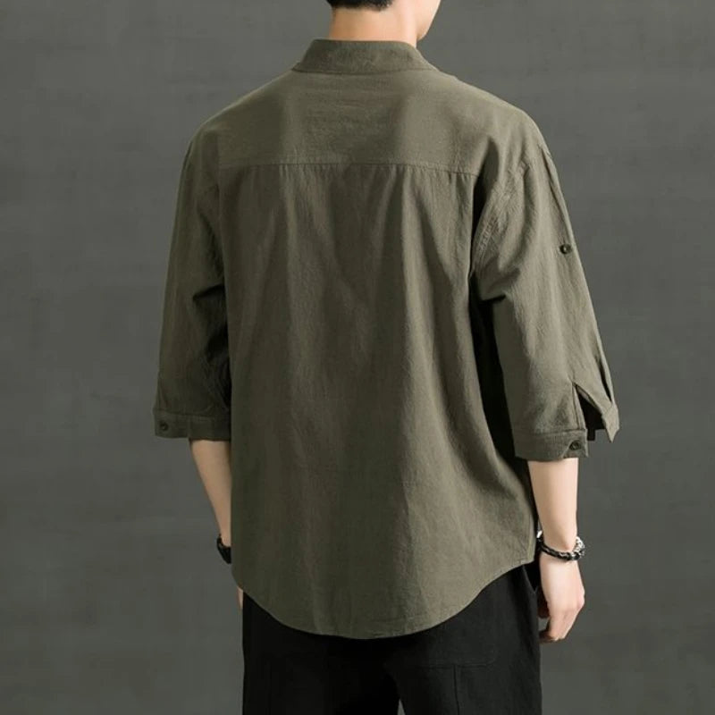 Plain Linen And Cotton Half Sleeve Shirt
