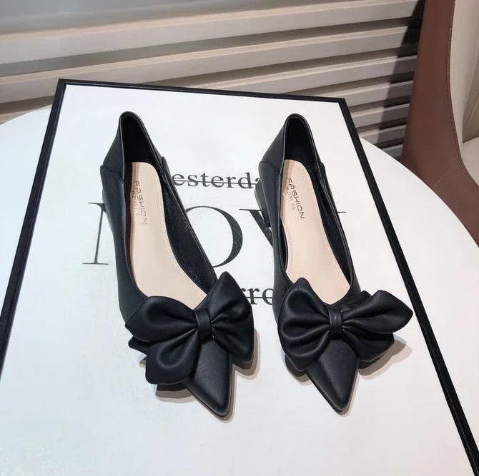 Low Heel Elegant Pointed Toe With Bow Slip-On