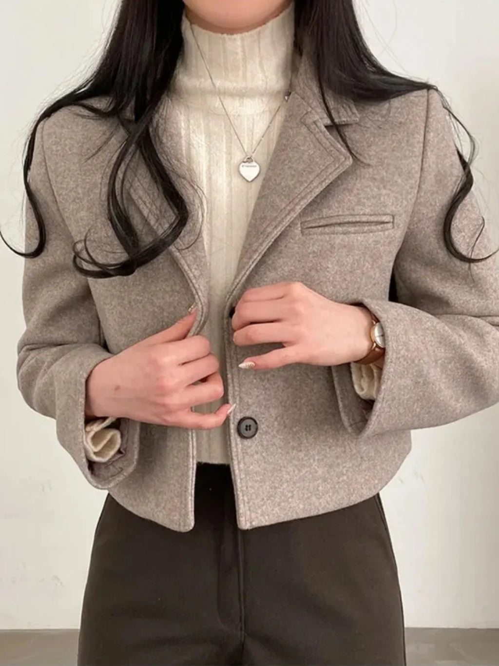 ort Thiened Woolen Coat Sle Retro Single Button