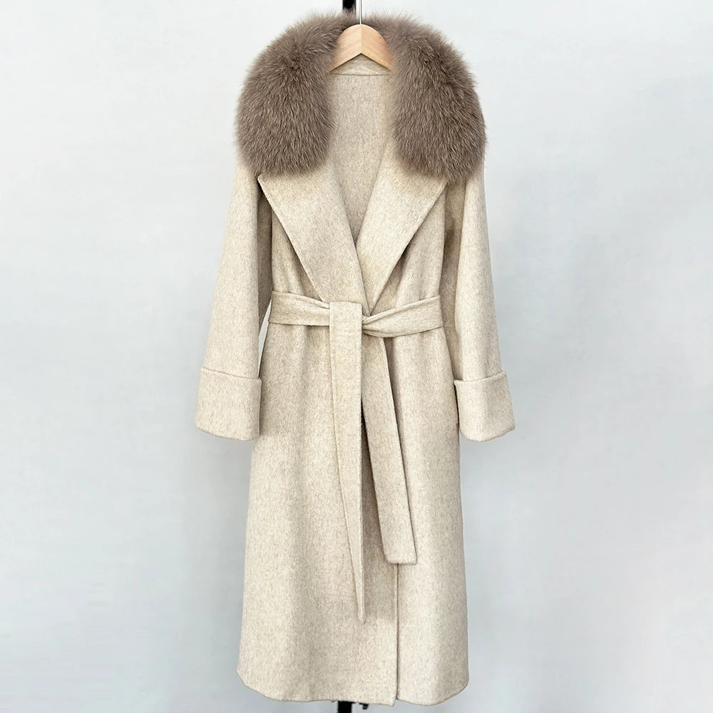 Fox Fur Collar Elegant Double-sided Wool Blend Coat Cashmere Wool Jacket