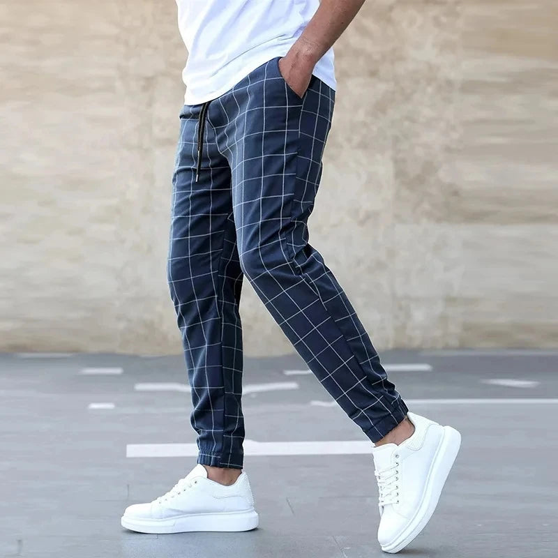 Plaid Casual Belted Cuffed Long Trousers Pants
