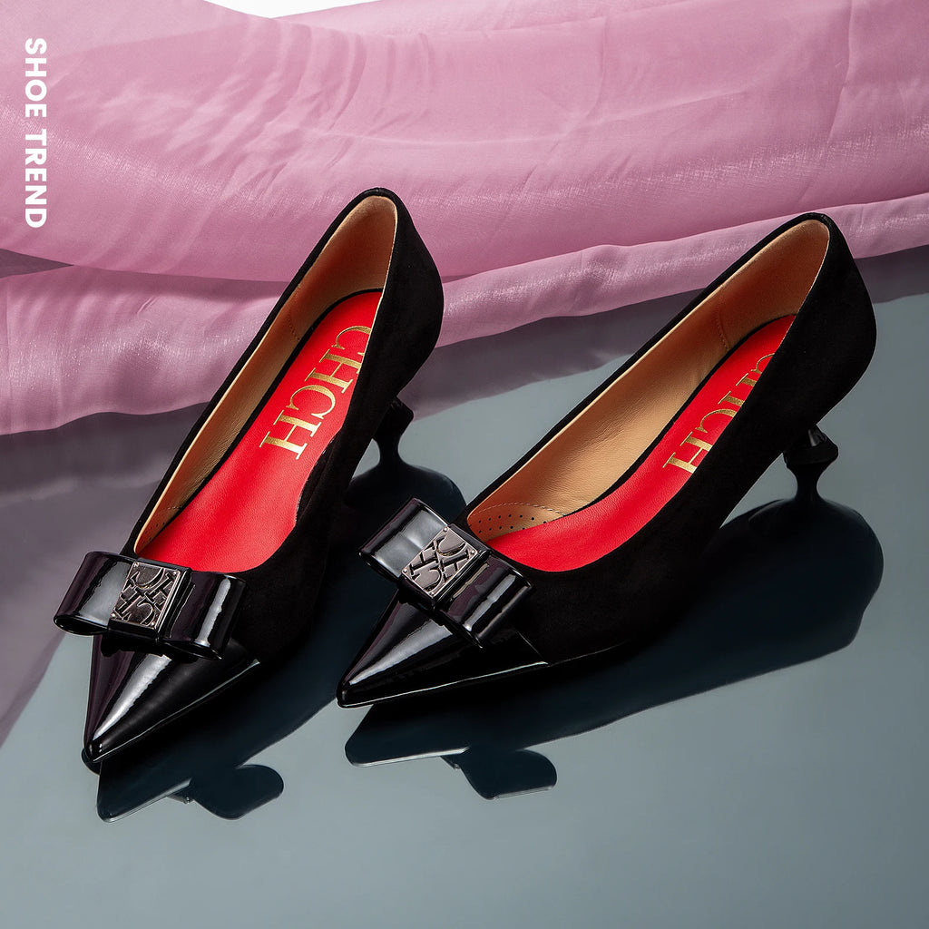 Elegant Low Heeled Female British Style Pointed Shoes