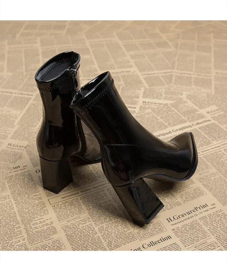 Pointed Toe Thick Heel French Ankle Boots