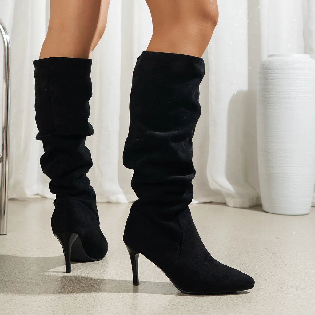 Elegant Heeled Knee Suede Pointed Toe Footwear