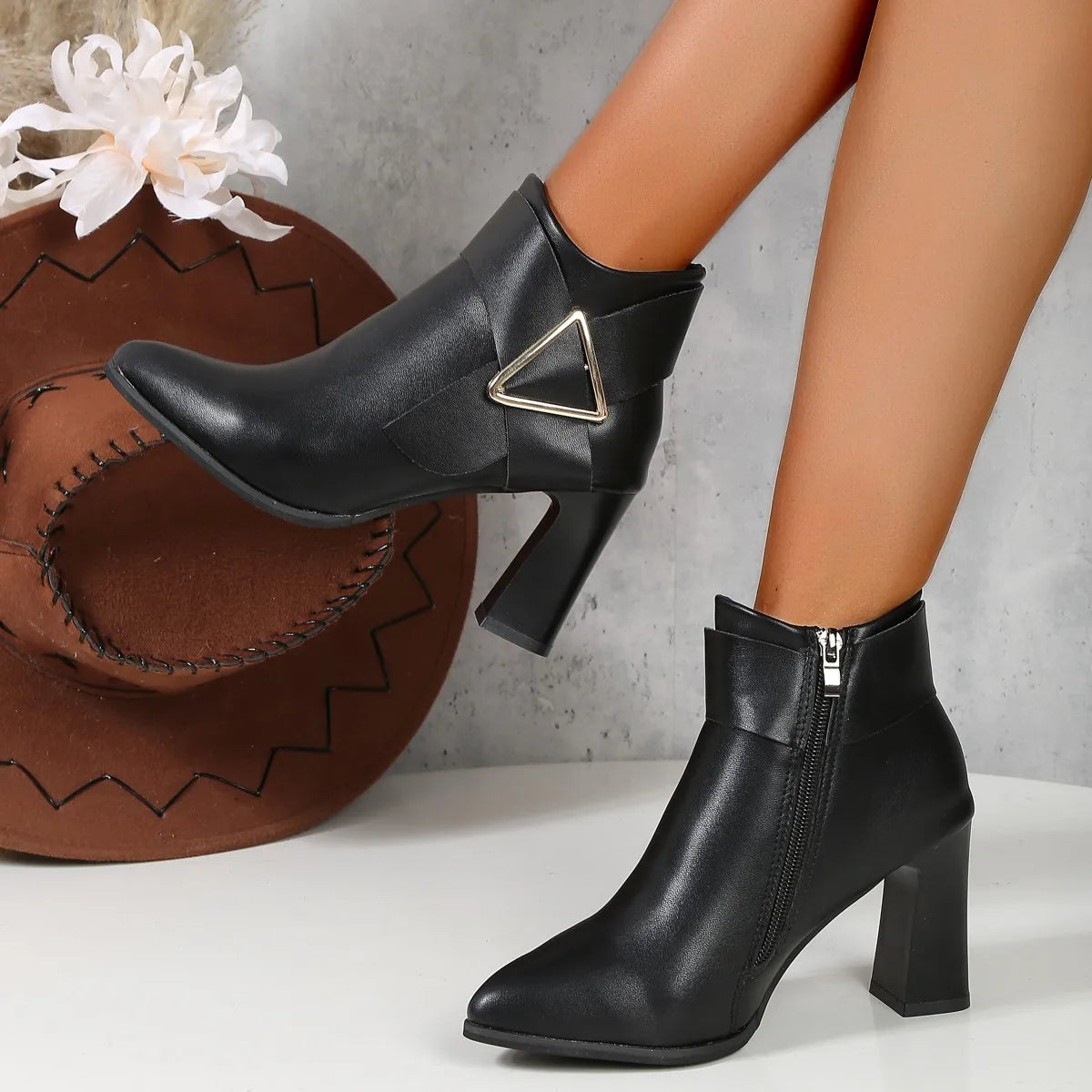 Short Heeled Female Ankle Boots