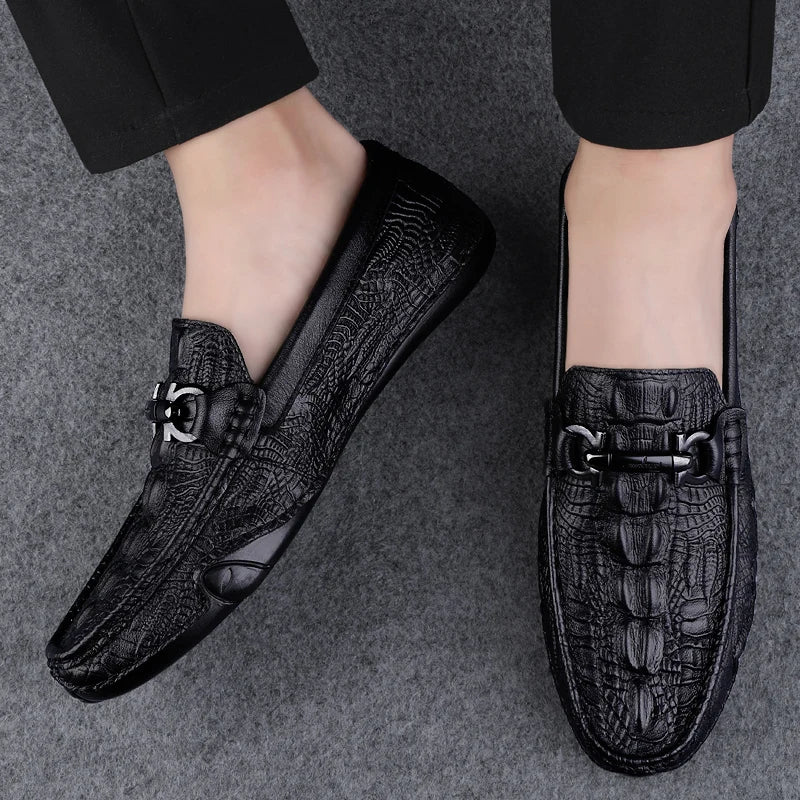 Italian Handmade Crocodile Pattern Genuine Leather Loafers