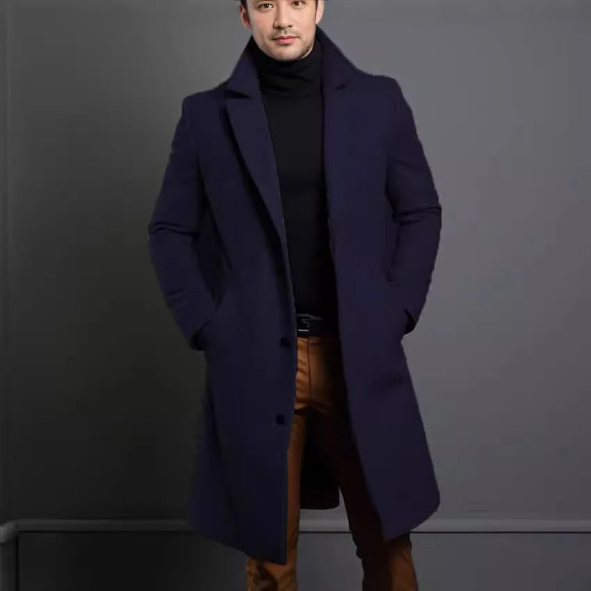 Long Solid Color High-end Woolen Coat