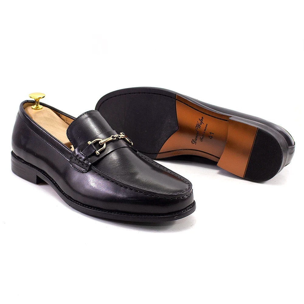 Handmade Genuine Leather Metal Chain Loafers