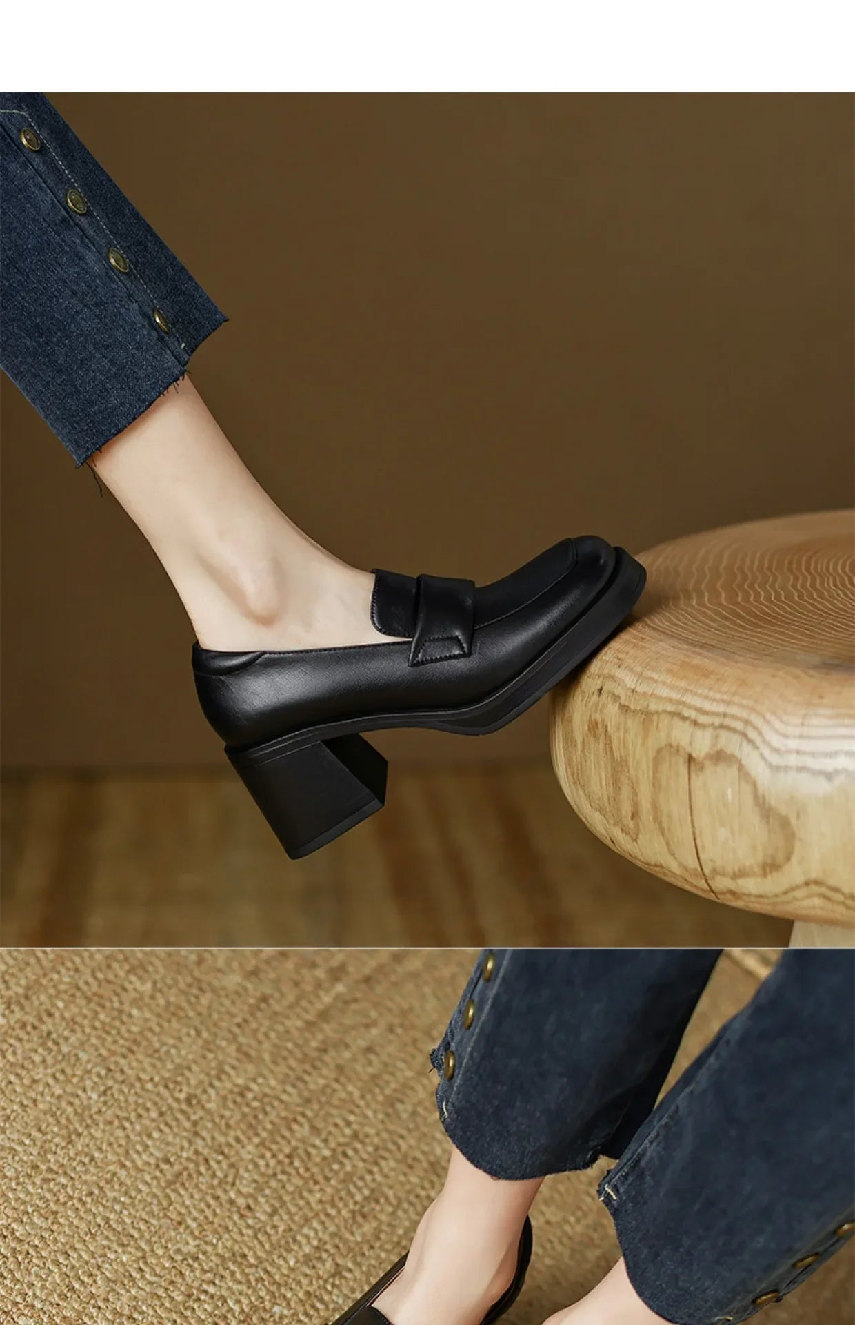 Retro British Style Thick High Leather Loafers