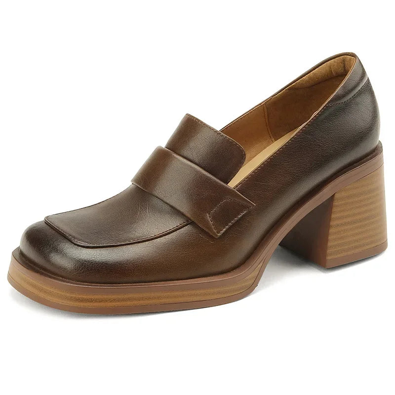 Retro British Style Thick High Leather Loafers