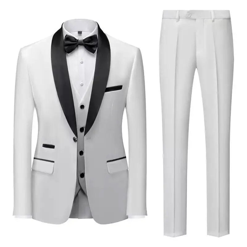 Suit (Blazer+ Vest + Pants) Gentleman Fashion Slim Work Solid Color