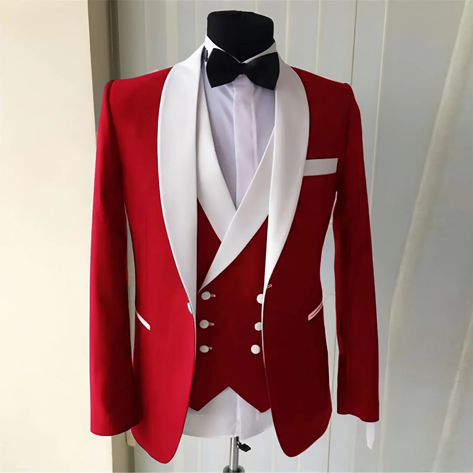 Wedding Suit for Men Slim Fit Shawl Lapel Solid Tuxedo Blazers and Pant and Double Breasted Vest Costumes Pour Hommes 3 Pièces