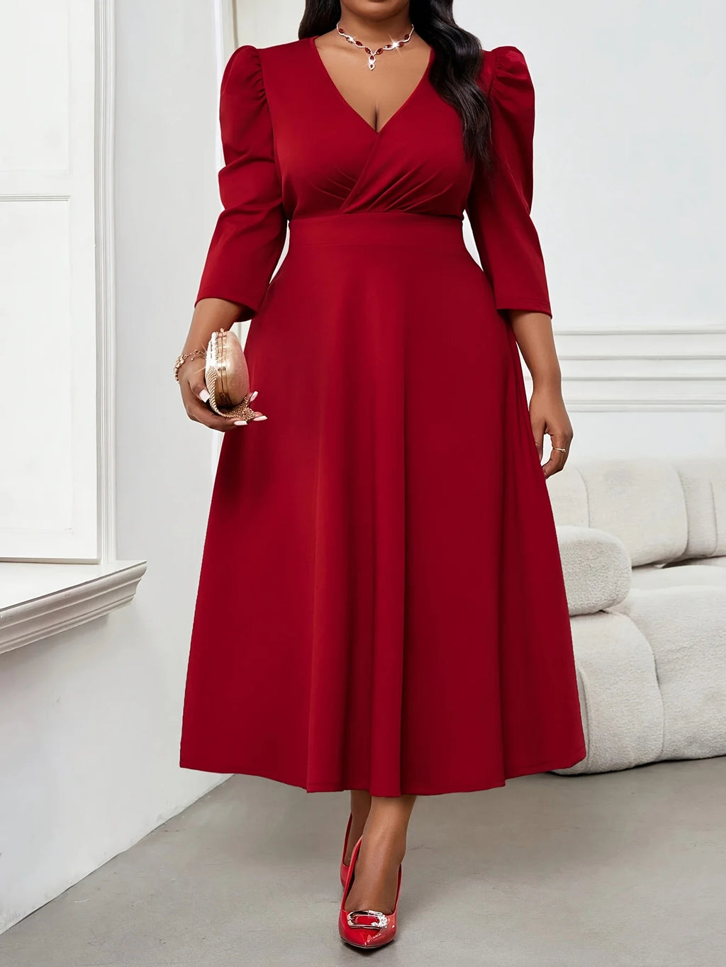 Elegant Red Dress For Large-Sized Women