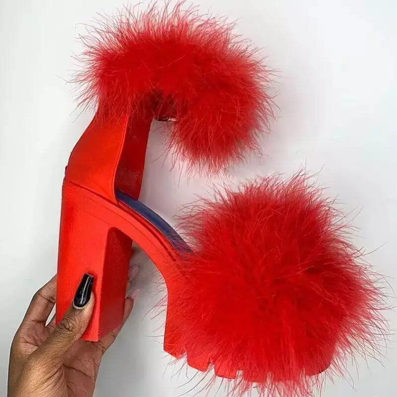 Woman Furry High Heel Sandals