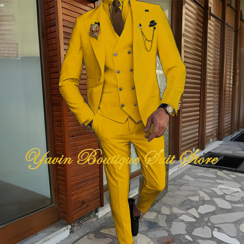 3-piece Formal Blazer Pants Vest Tuxedo Elegant Men's Suits