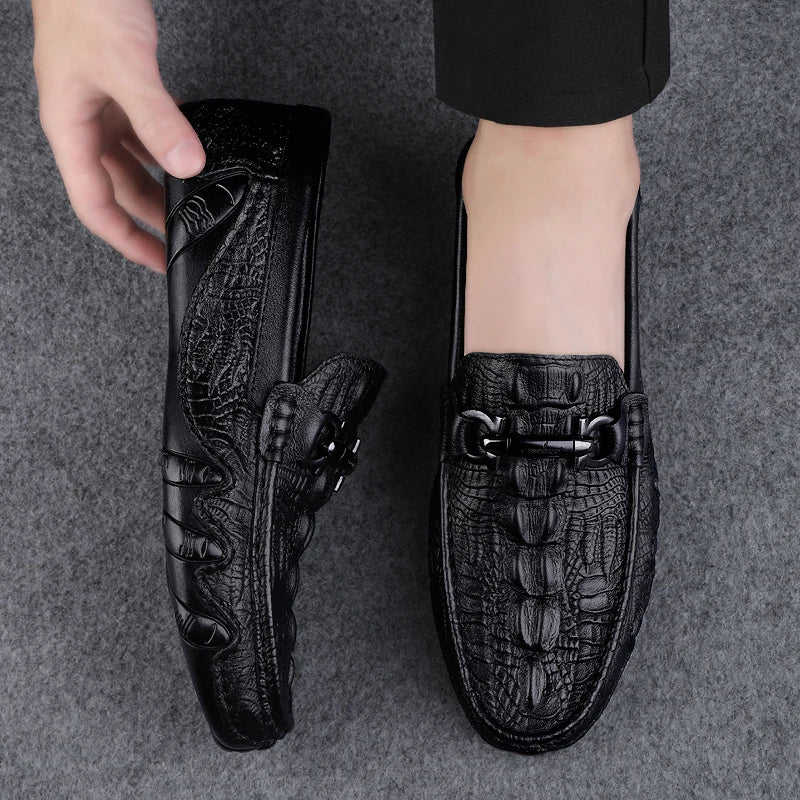 Italian Handmade Crocodile Pattern Genuine Leather Loafers