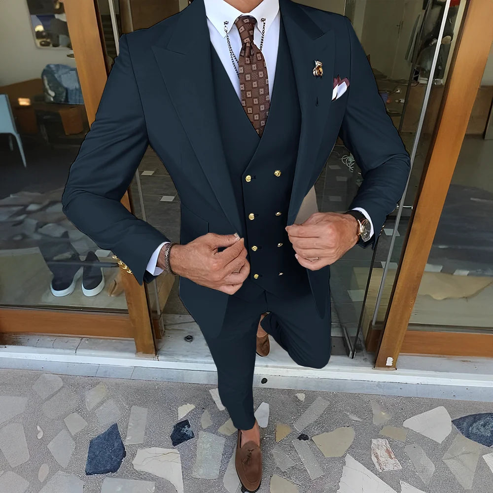 Elegant  3-piece Set (Tuxedo Pants Vest) Formal Peaked Collar Custom Suit