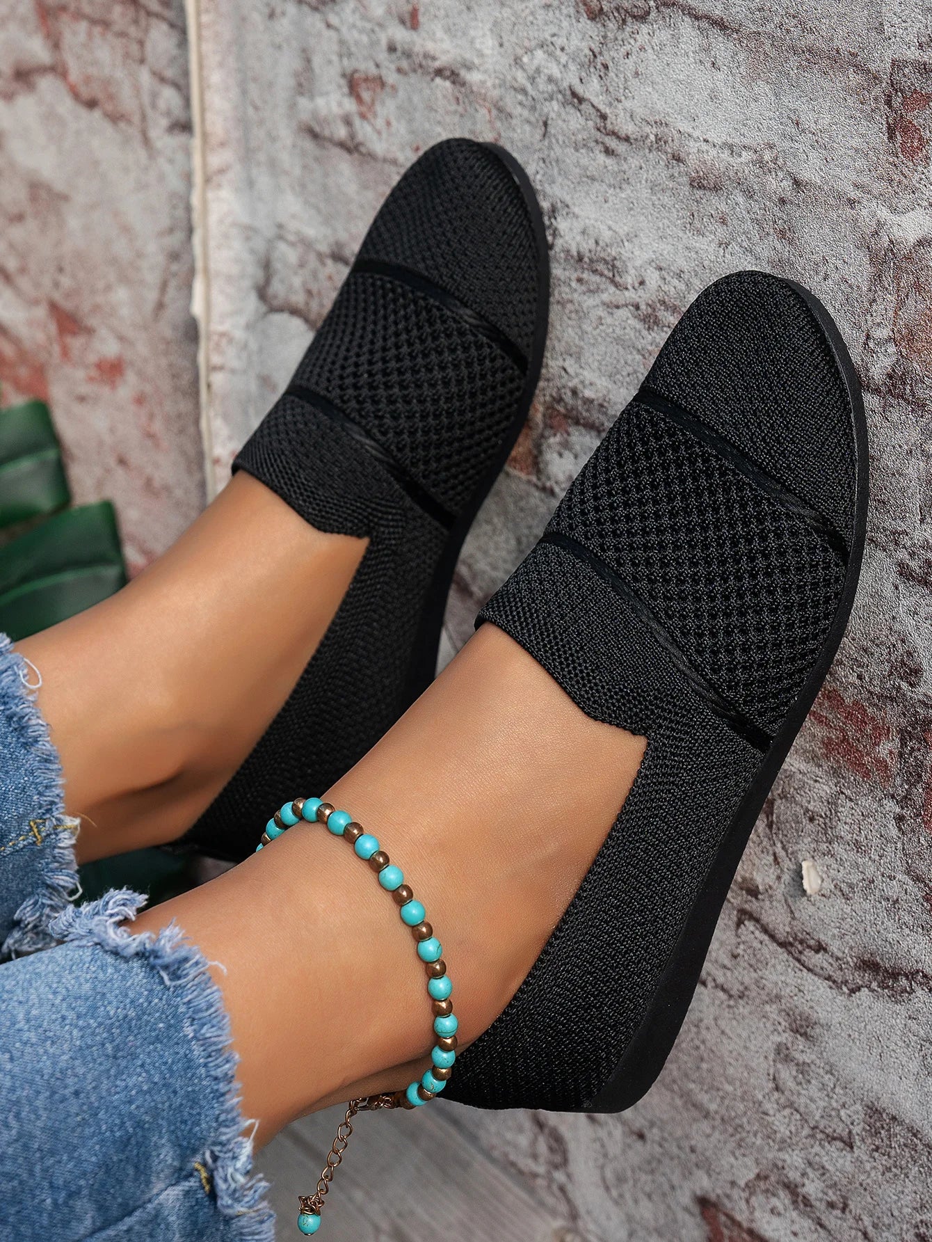 Stylish and Comfortable Knitted Shoes, Round-Toe Low-Cut Slip-Ons, Walking Shoes