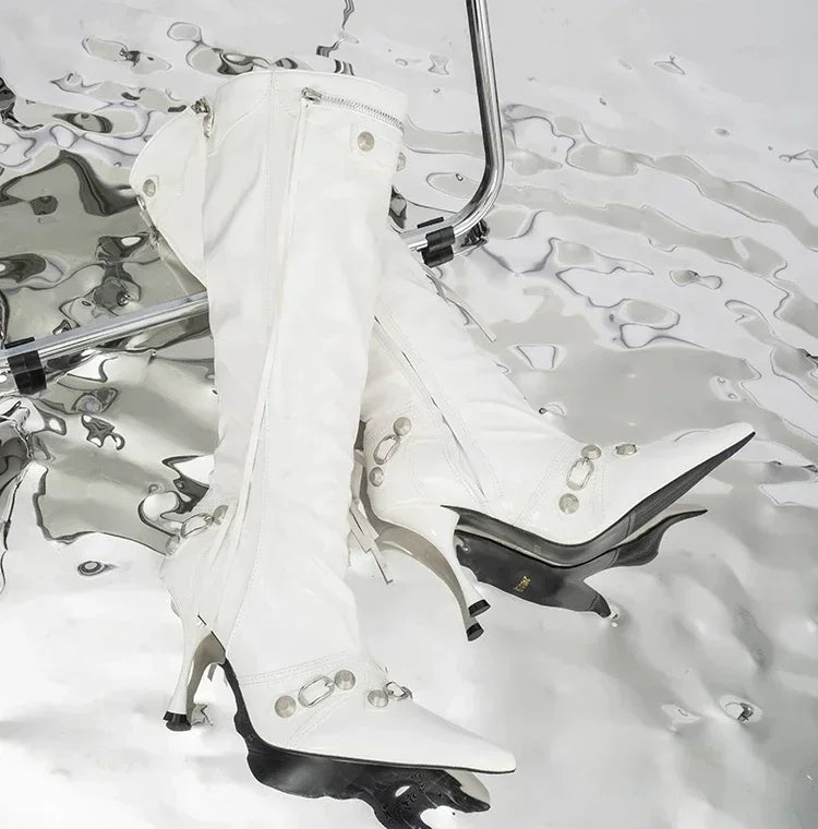 Sexy Pointed Toe Knee High Zapatos Mujer Chelsea Boots Pumps