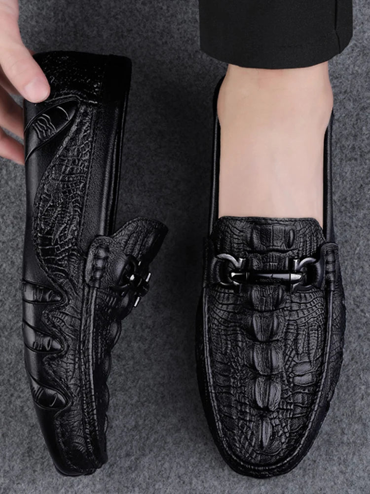 Italian Handmade Crocodile Pattern Genuine Leather Loafers